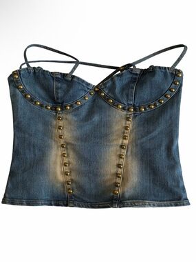 Denim Studded Bustier Tank Top - Blue